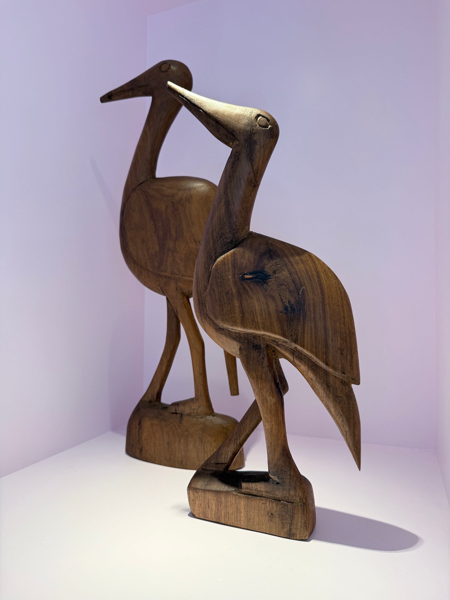 Prachtige set XL Mid Century houten reigers / kraanvogels