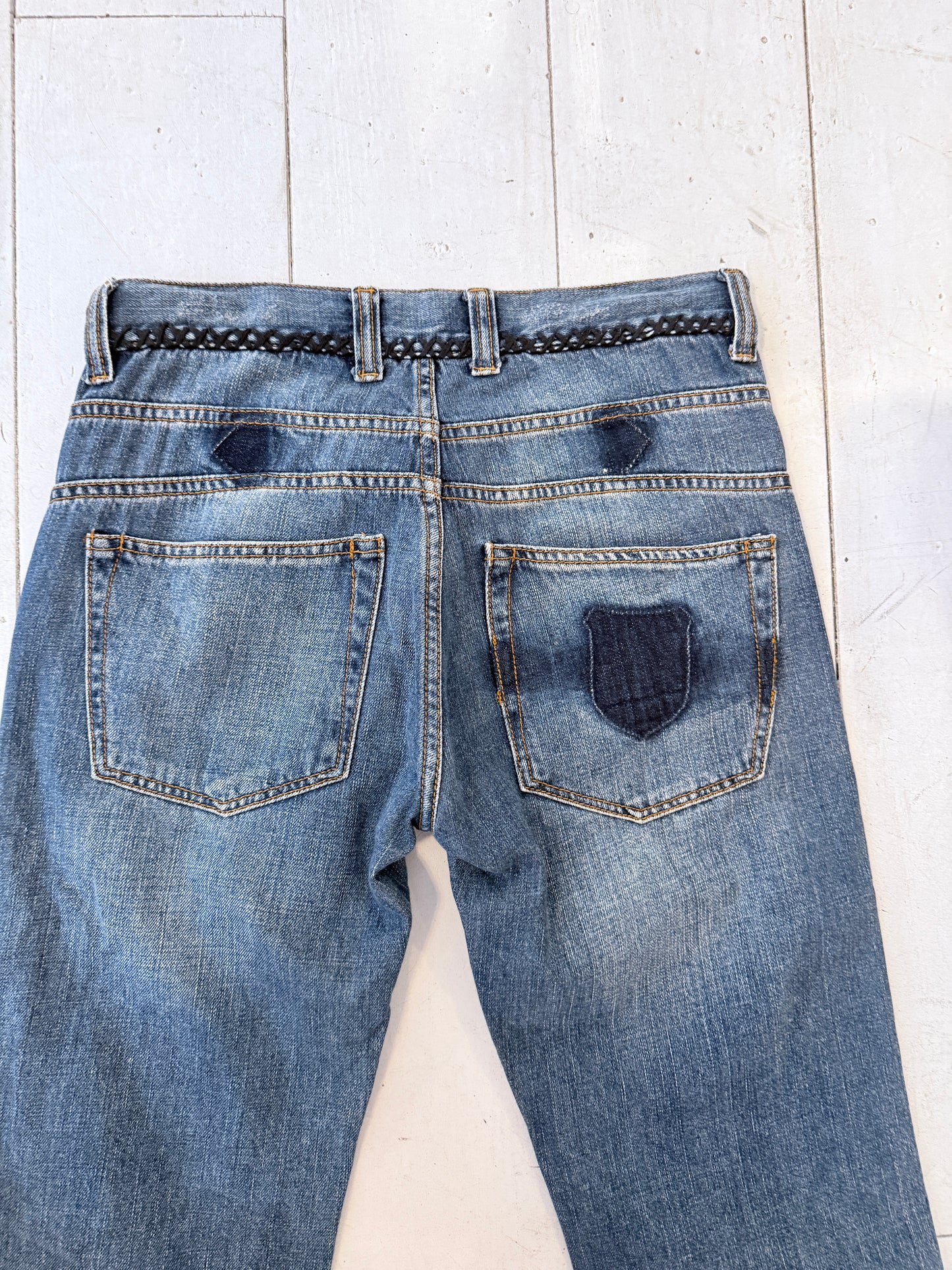 Vintage Just Cavalli Y2K Jeans – Designer Denim met Gevlochten Details