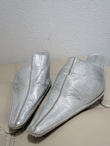 Zilveren leren loafers met hakje