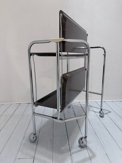 Vintage Seventies Inklapbare Serveerwagen – Brown & Chrome