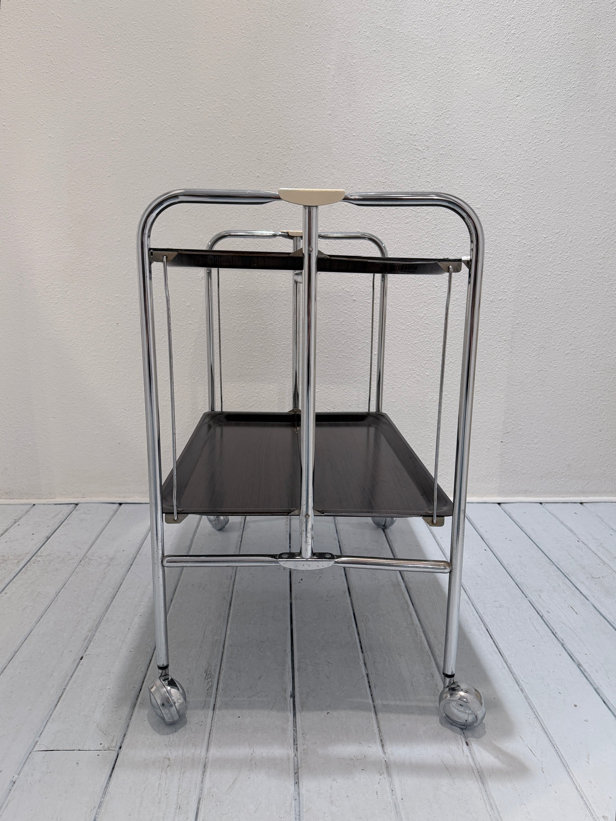 Vintage Seventies Inklapbare Serveerwagen – Brown & Chrome