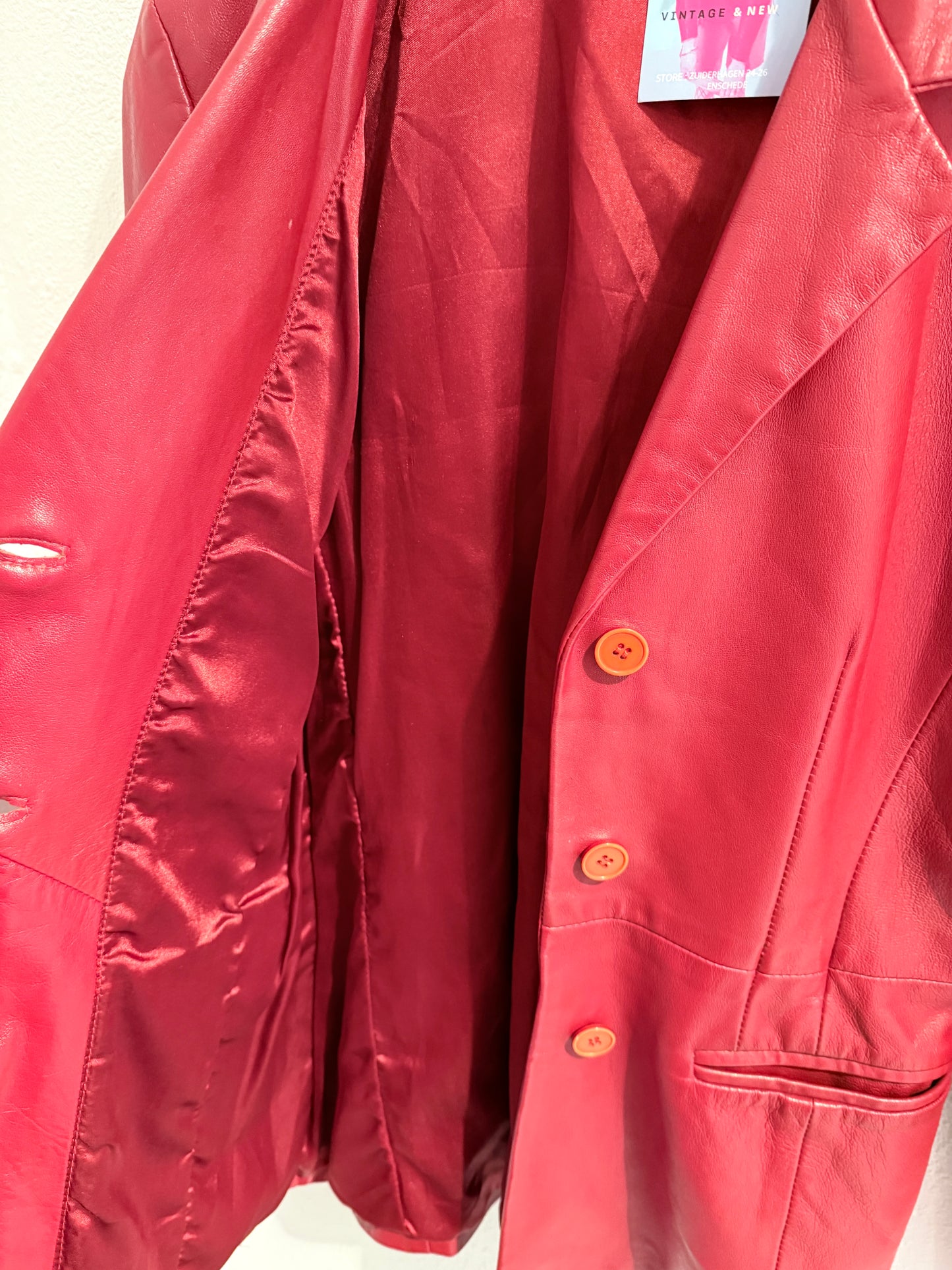 Vintage rood leren jasje | Maat M
