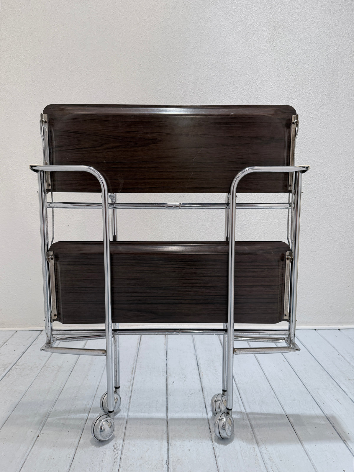 Vintage Seventies Inklapbare Serveerwagen – Brown & Chrome