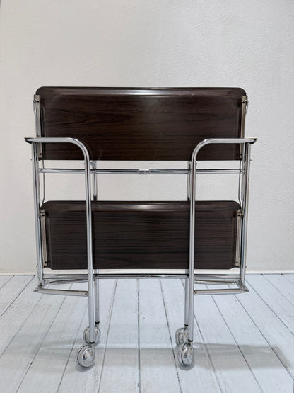 Vintage Seventies Inklapbare Serveerwagen – Brown & Chrome