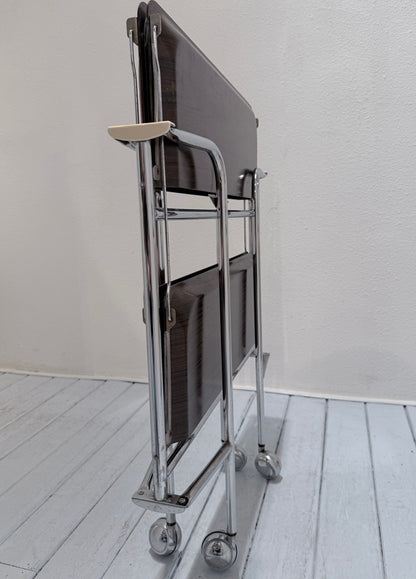 Vintage Seventies Inklapbare Serveerwagen – Brown & Chrome
