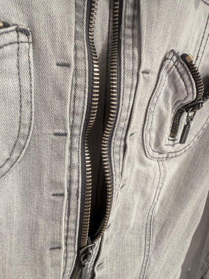 Archive McQ Alexander McQueen Grey Denim Jacket | Vintage Grijs Spijkerjasje met Ritsdetails - Maat S / IT 40