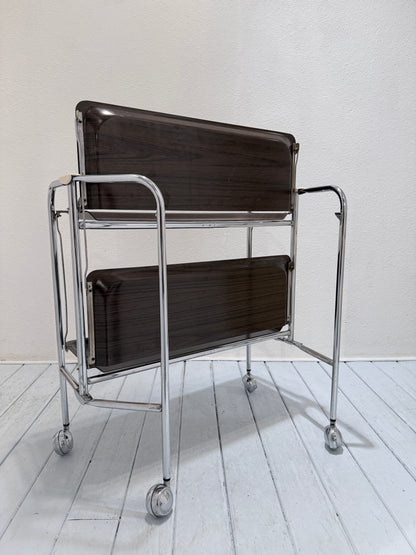 Vintage Seventies Inklapbare Serveerwagen – Brown & Chrome