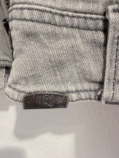 Archive McQ Alexander McQueen Grey Denim Jacket | Vintage Grijs Spijkerjasje met Ritsdetails - Maat S / IT 40