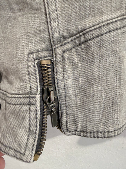 Archive McQ Alexander McQueen Grey Denim Jacket | Vintage Grijs Spijkerjasje met Ritsdetails - Maat S / IT 40