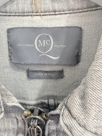 Archive McQ Alexander McQueen Grey Denim Jacket | Vintage Grijs Spijkerjasje met Ritsdetails - Maat S / IT 40