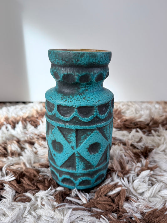 Vintage Bay Keramik vaas • model 92 20 • turquoise & zwart • 20 cm