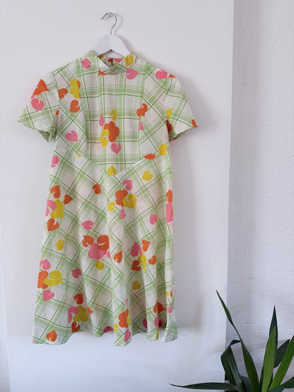 Vintage jaren ’60/’70 mod jurk met grafische bloemenprint – Retro mini jurk
