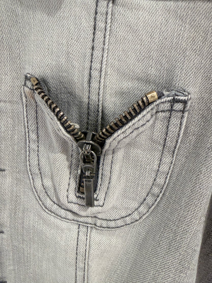 Archive McQ Alexander McQueen Grey Denim Jacket | Vintage Grijs Spijkerjasje met Ritsdetails - Maat S / IT 40