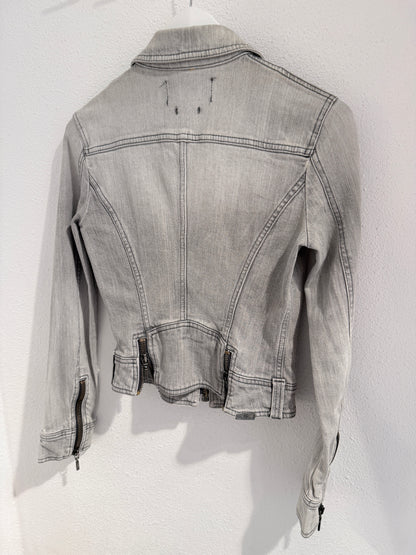 Archive McQ Alexander McQueen Grey Denim Jacket | Vintage Grijs Spijkerjasje met Ritsdetails - Maat S / IT 40