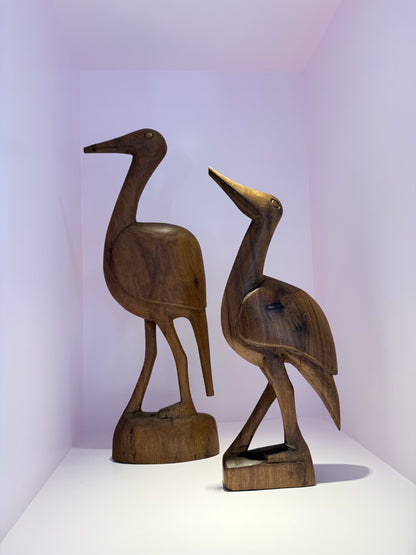 Prachtige set XL Mid Century houten reigers / kraanvogels