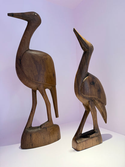 Prachtige set XL Mid Century houten reigers / kraanvogels