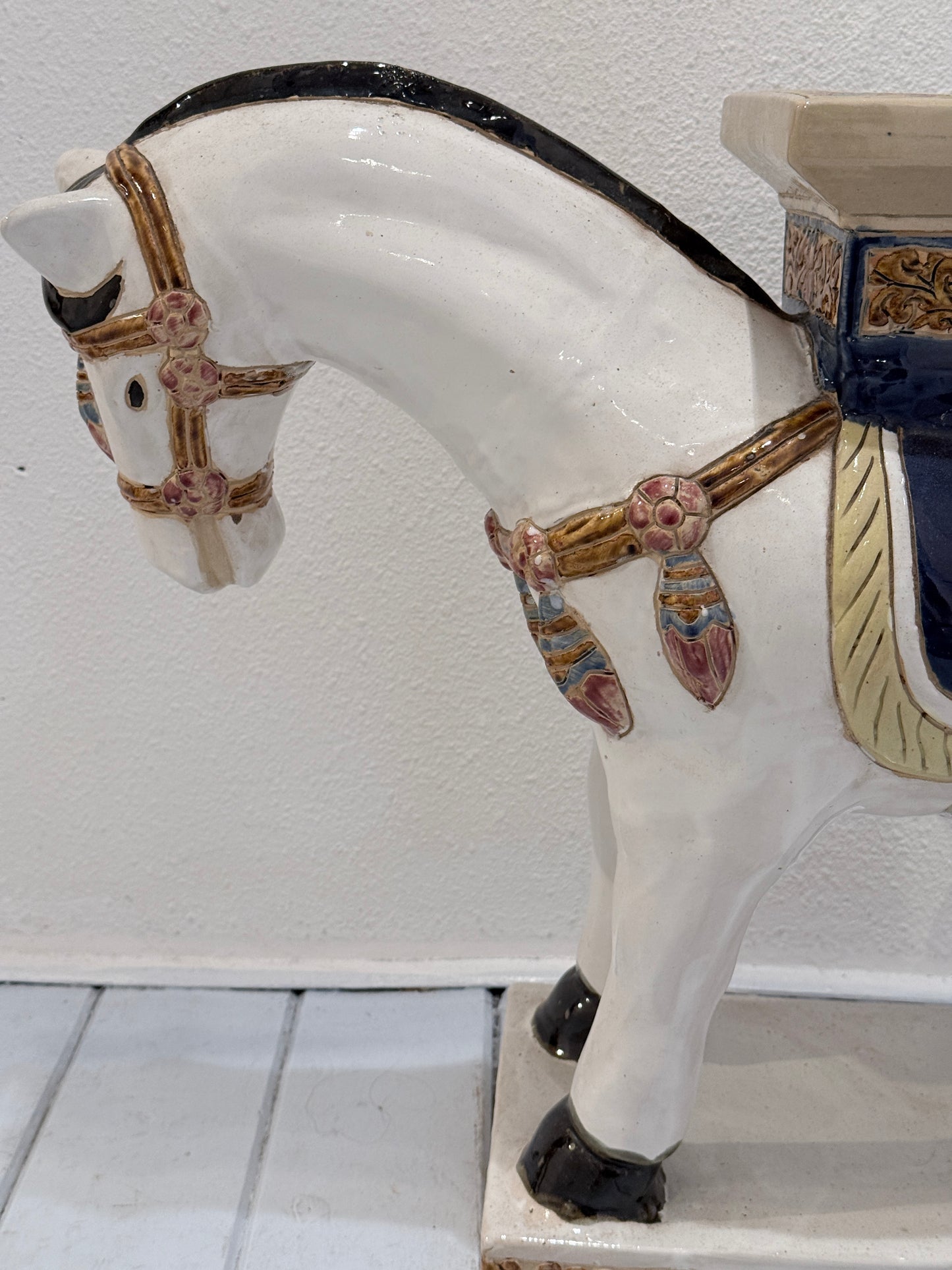 Vintage Chinees Keramisch Paard Tang-Stijl  | Plantentafel | Kruk