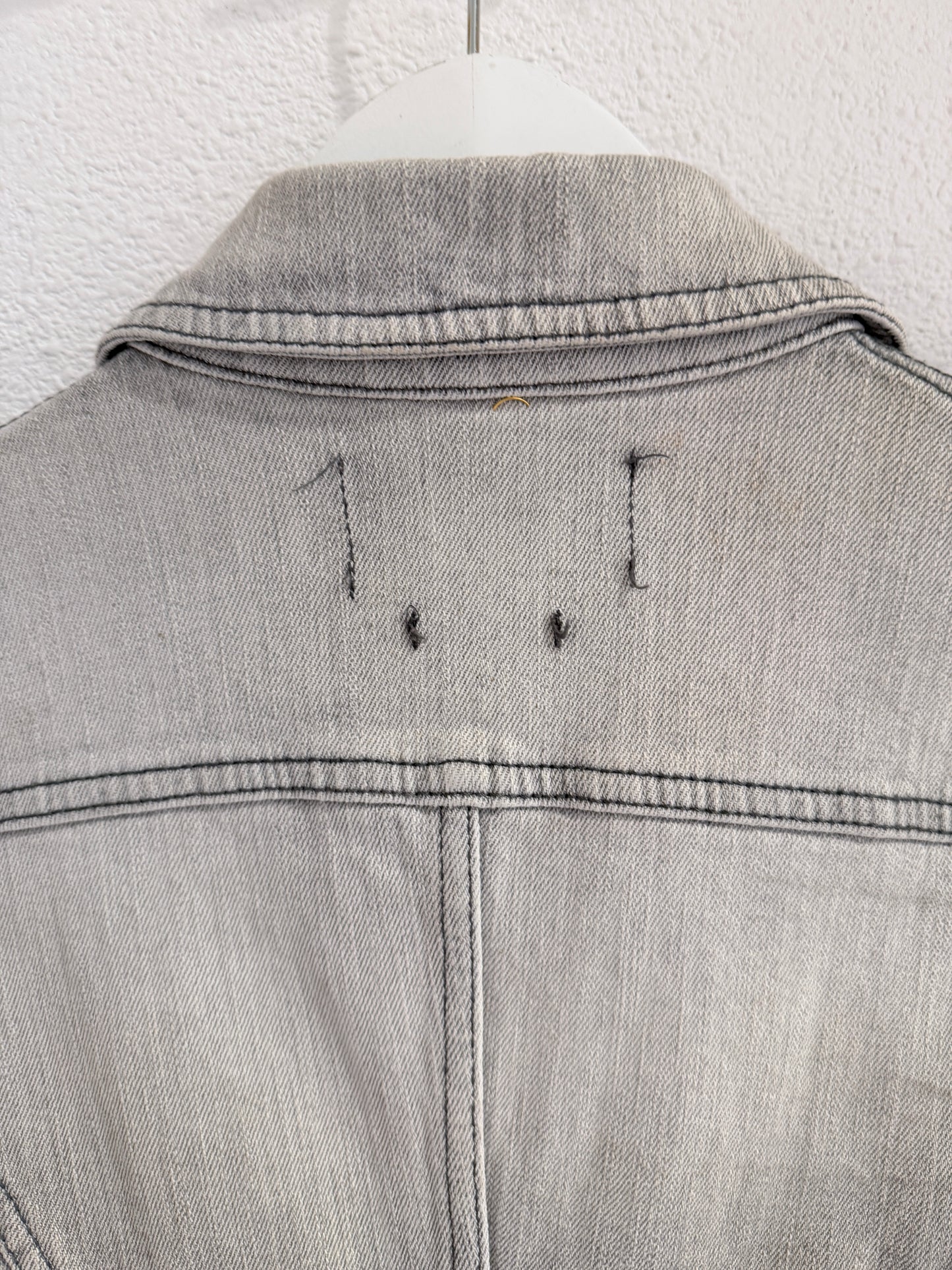 Archive McQ Alexander McQueen Grey Denim Jacket | Vintage Grijs Spijkerjasje met Ritsdetails - Maat S / IT 40