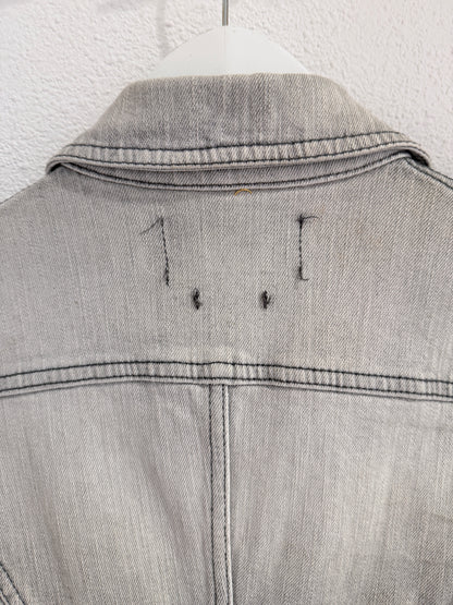 Archive McQ Alexander McQueen Grey Denim Jacket | Vintage Grijs Spijkerjasje met Ritsdetails - Maat S / IT 40