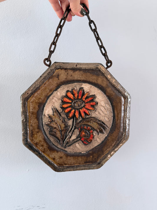 Vintage keramisch wandobject – jaren 60/70 – bloemreliëf