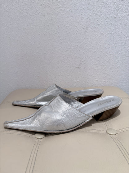 Zilveren leren loafers met hakje