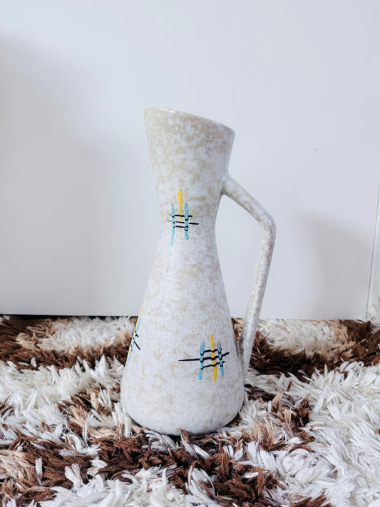 Vintage keramische vaas met handvat – grafisch retrodecor, 38 cm