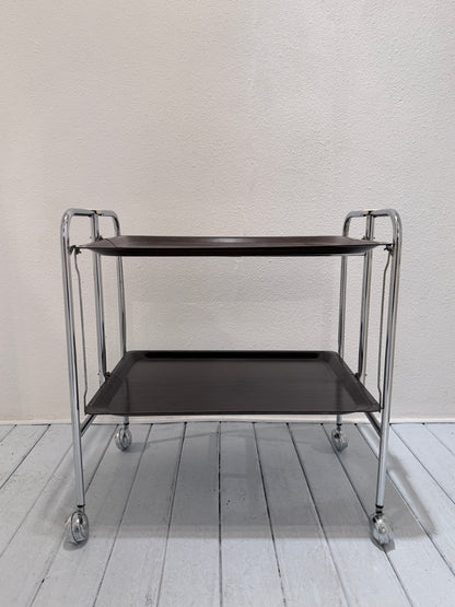 Vintage Seventies Inklapbare Serveerwagen – Brown & Chrome