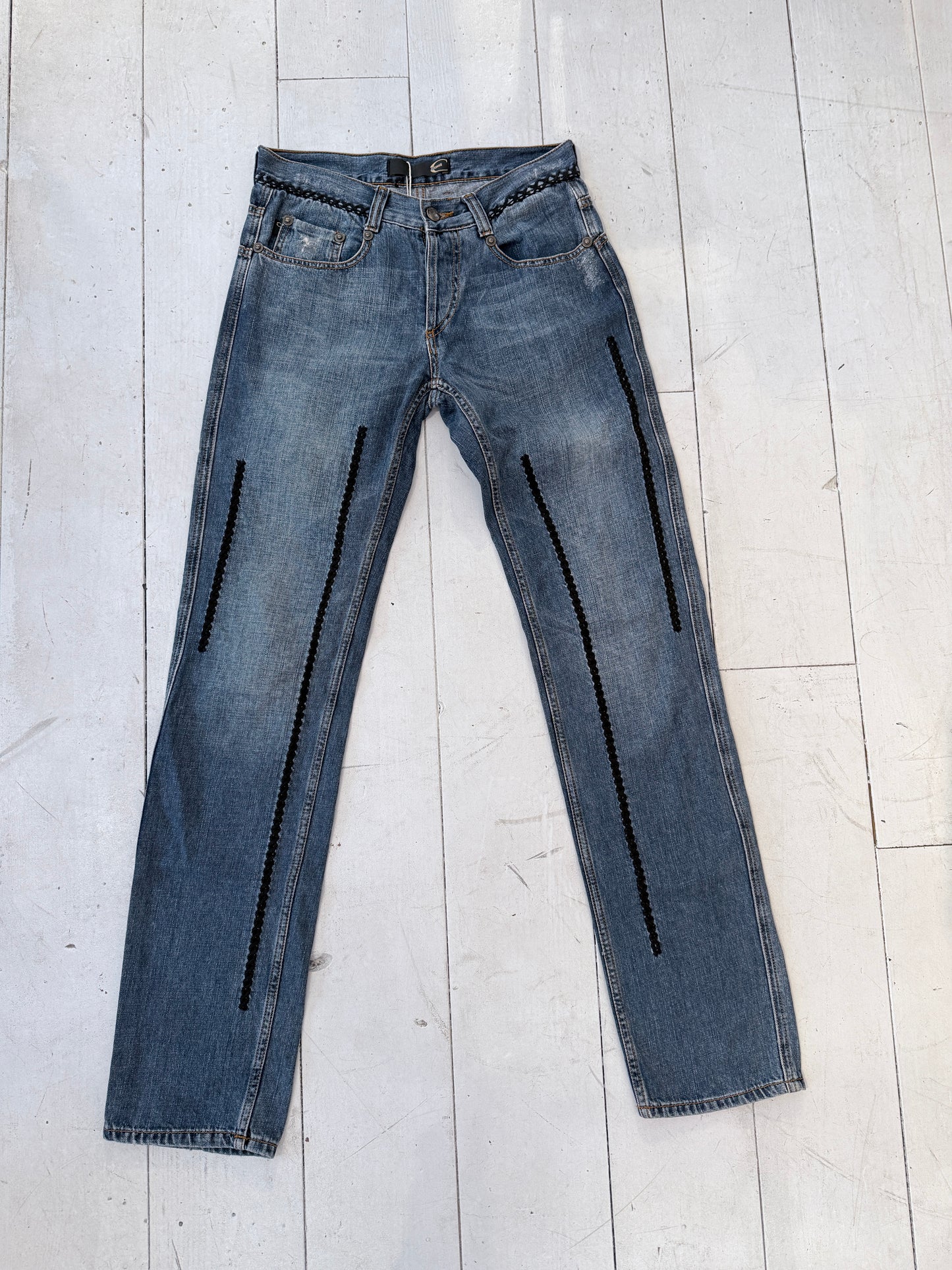 Vintage Just Cavalli Y2K Jeans – Designer Denim met Gevlochten Details