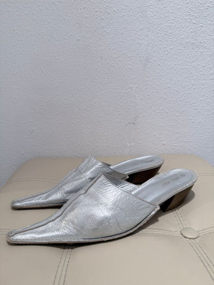 Zilveren leren loafers met hakje