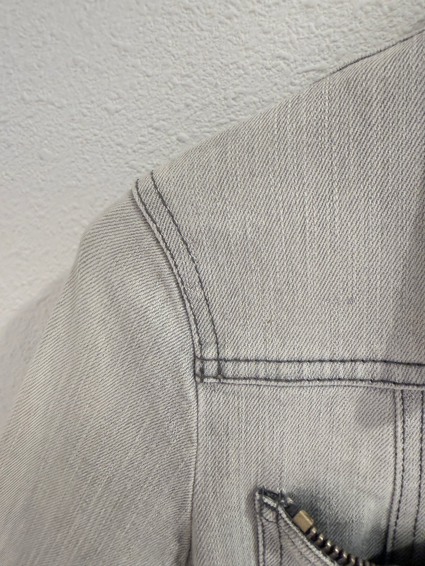 Archive McQ Alexander McQueen Grey Denim Jacket | Vintage Grijs Spijkerjasje met Ritsdetails - Maat S / IT 40