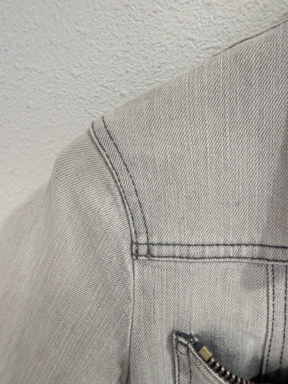 Archive McQ Alexander McQueen Grey Denim Jacket | Vintage Grijs Spijkerjasje met Ritsdetails - Maat S / IT 40