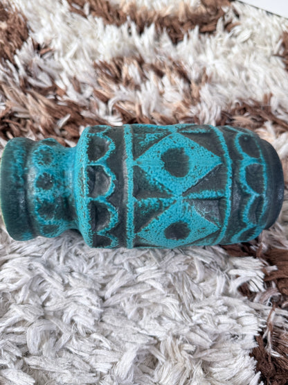 Vintage Bay Keramik vaas • model 92 20 • turquoise & zwart • 20 cm