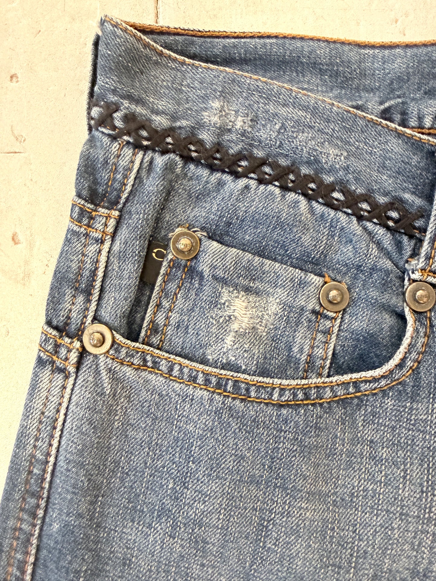 Vintage Just Cavalli Y2K Jeans – Designer Denim met Gevlochten Details