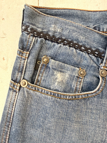 Vintage Just Cavalli Y2K Jeans – Designer Denim met Gevlochten Details