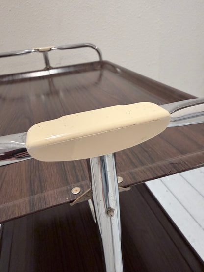 Vintage Seventies Inklapbare Serveerwagen – Brown & Chrome