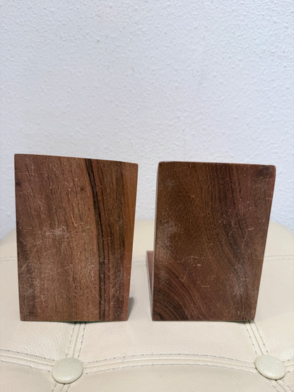 Vintage houten boekensteunen met houten bollen – set van 2
