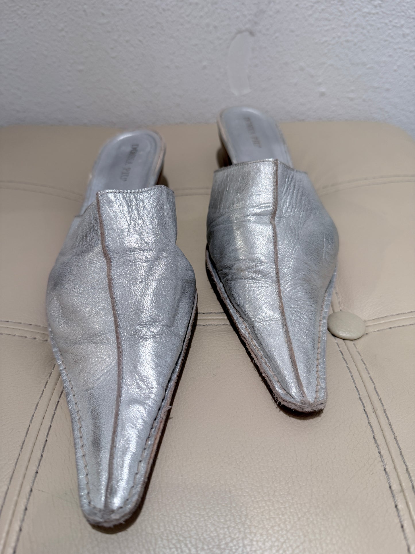 Zilveren leren loafers met hakje
