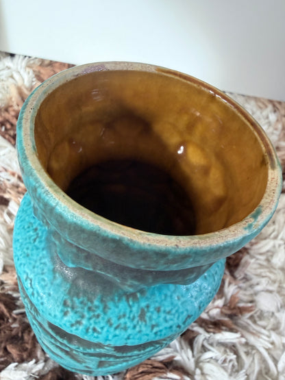 Vintage Bay Keramik vaas • model 92 20 • turquoise & zwart • 20 cm