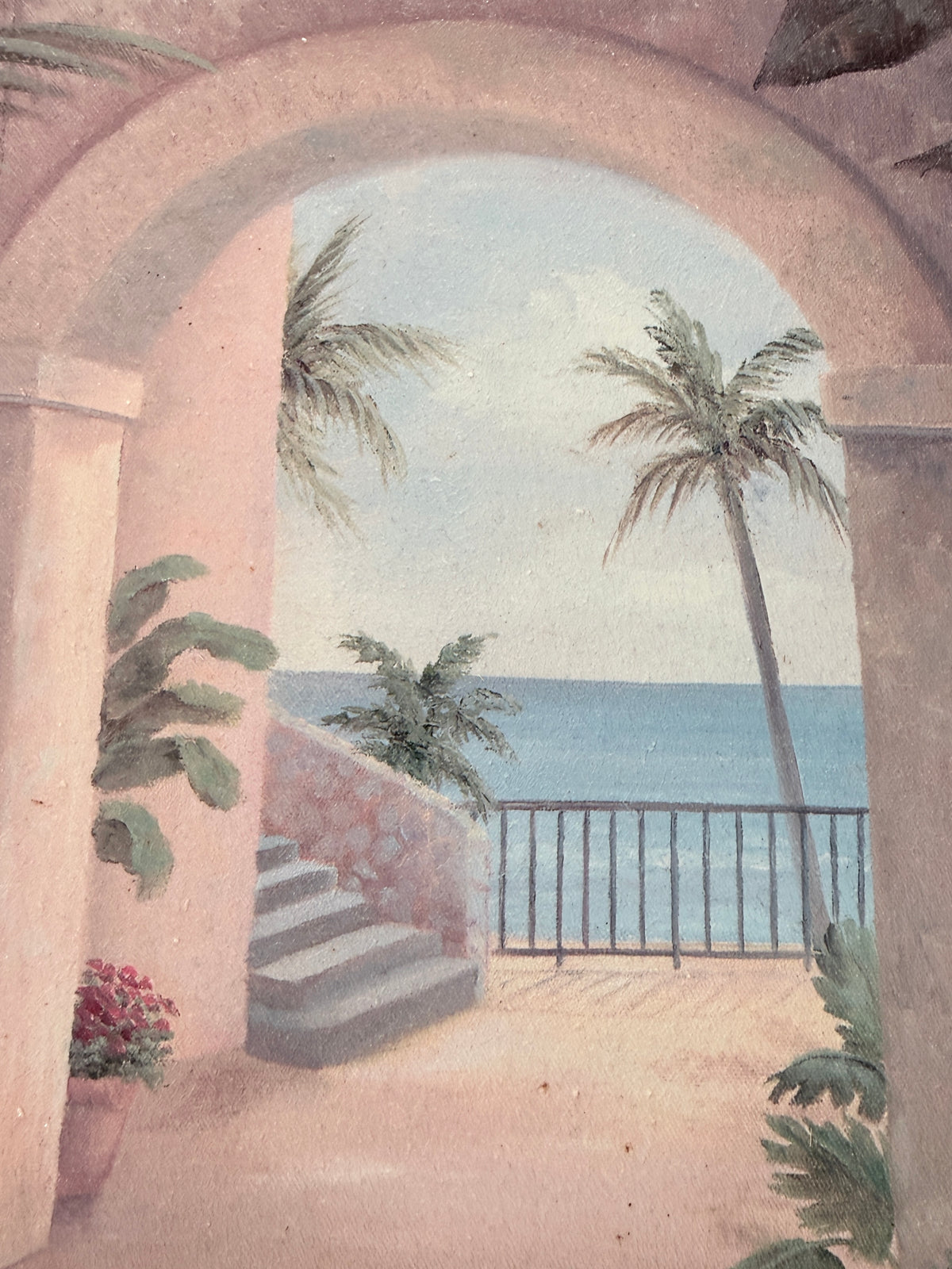 Groot Vintage Vivian Flasch Schilderij ‘Patio Archway I’ – Ingelijst