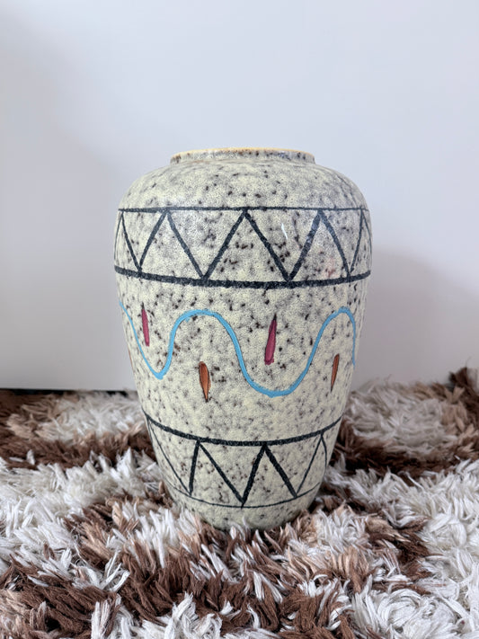 Vintage keramische vaas met grafisch kleurendecor – 37 cm