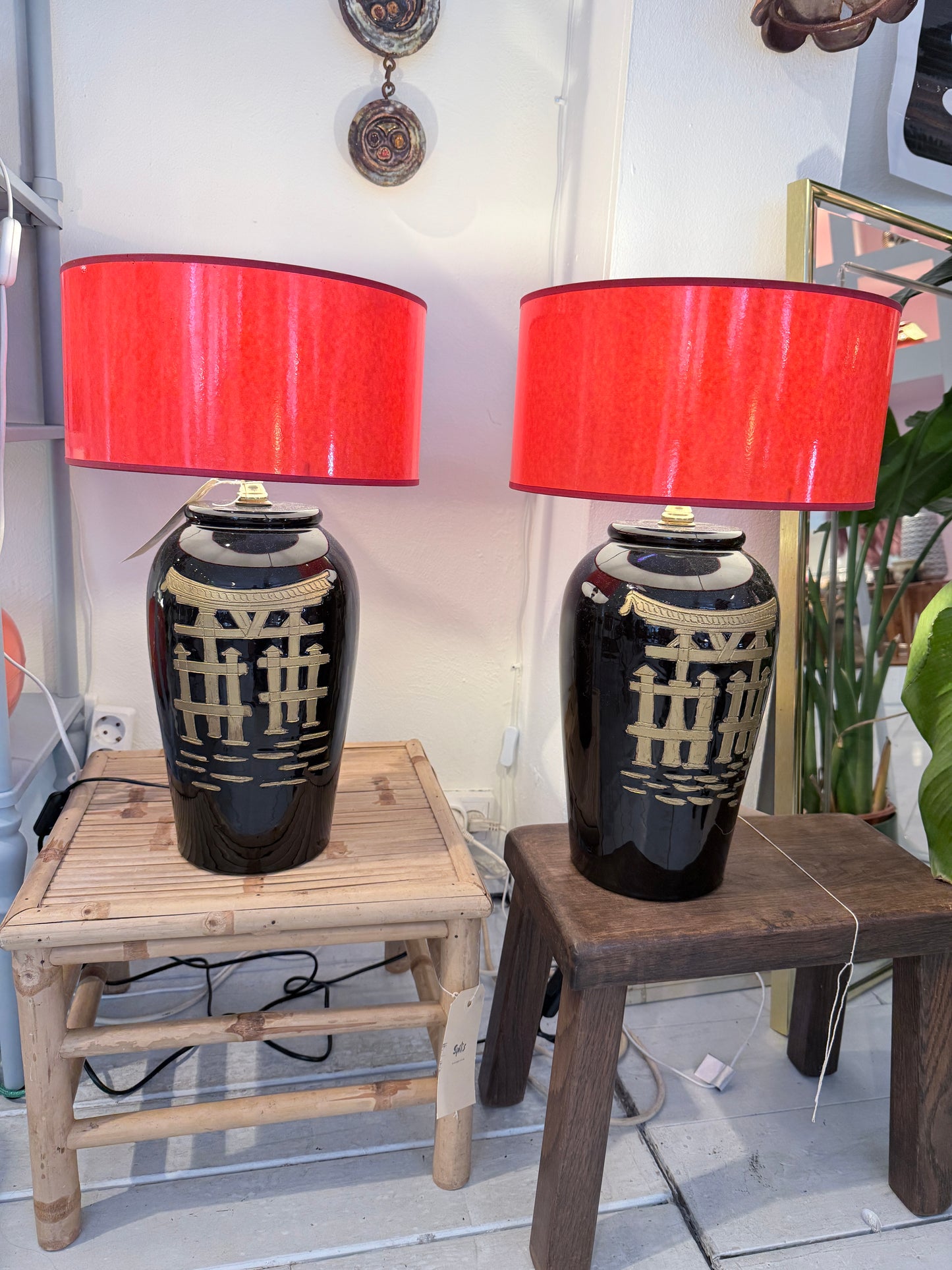 Vintage Chinese Chinoiserie tafellampen – set van 2
