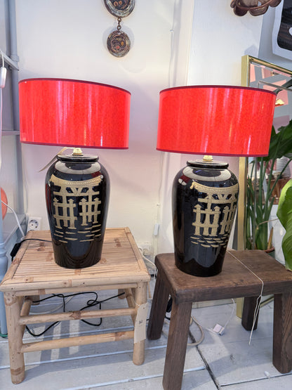 Vintage Chinese Chinoiserie tafellampen – set van 2