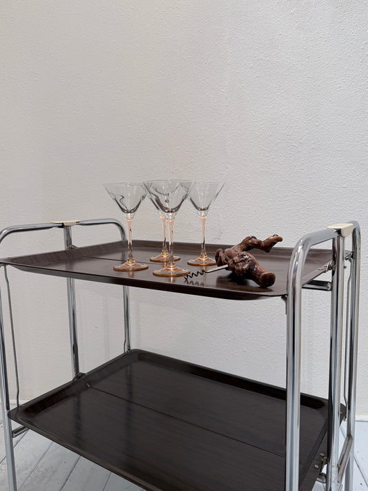 Vintage Seventies Inklapbare Serveerwagen – Brown & Chrome