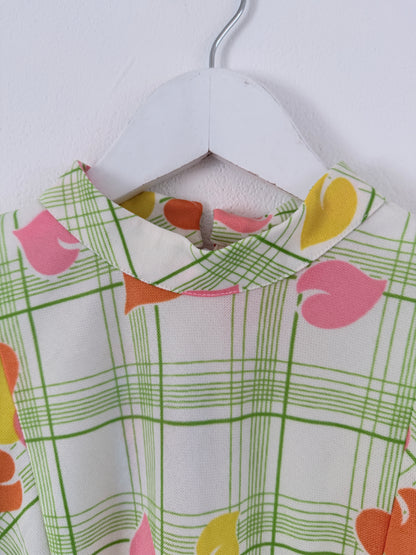 Vintage jaren ’60/’70 mod jurk met grafische bloemenprint – Retro mini jurk
